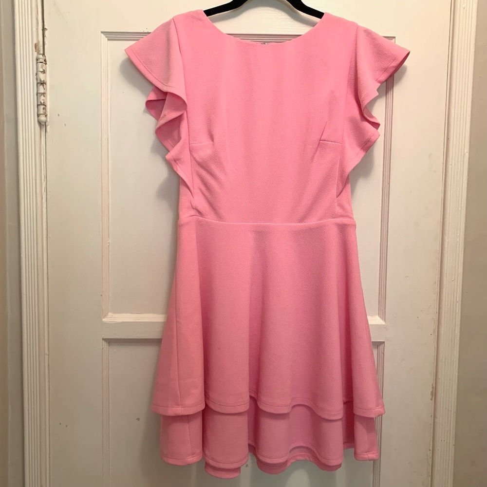 Pink Ruffle Sleeve Mini Dress